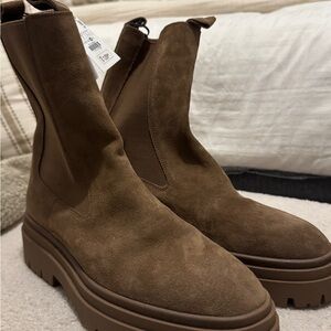 Zara Brown Ankle Boots with Chunky Sole